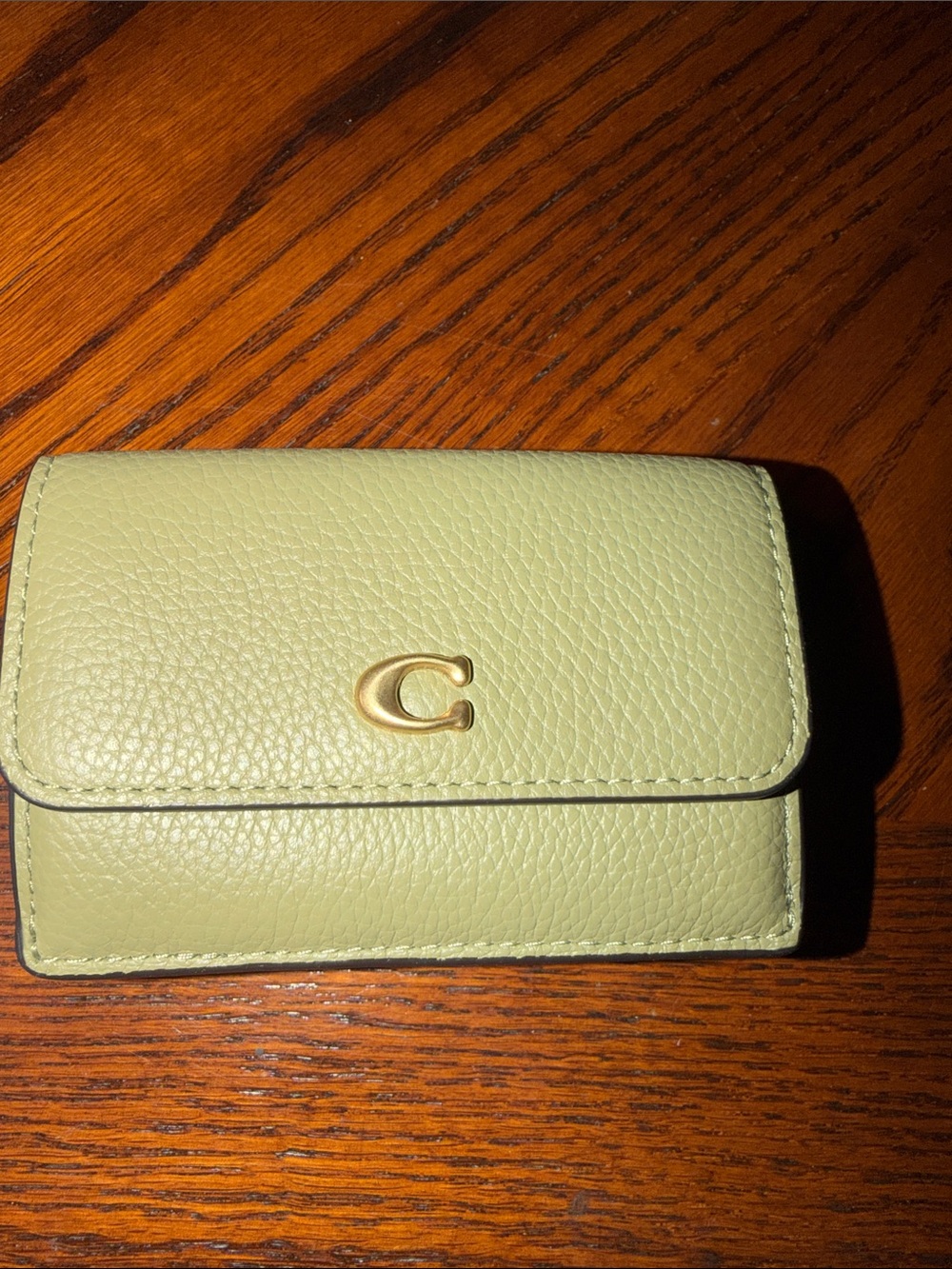 Coach Pebbled Leather Wallet in Sage Green with Gold Hardware